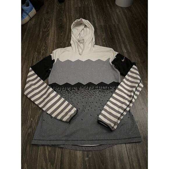 Nike Pro Dri Fit Black and Gray Printed Hoodie size Large - Picture 1 of 6